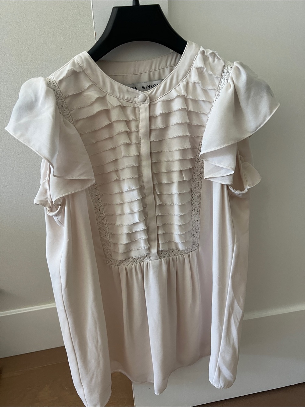 Rebecca Minkoff Ivory Ruffle Bib Blouse, Size XS